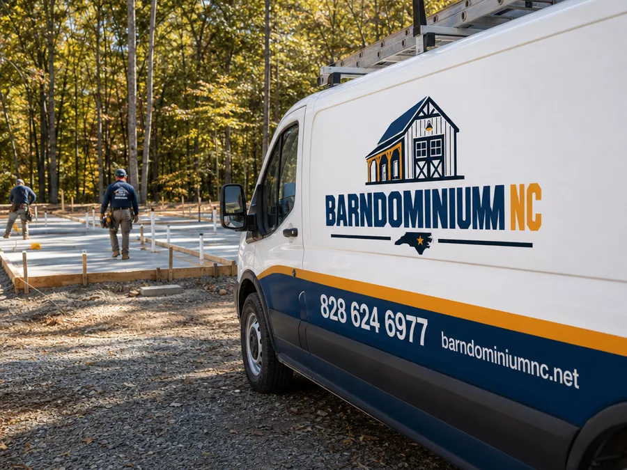 North Carolina barndominium foundation and early framing layout in progress